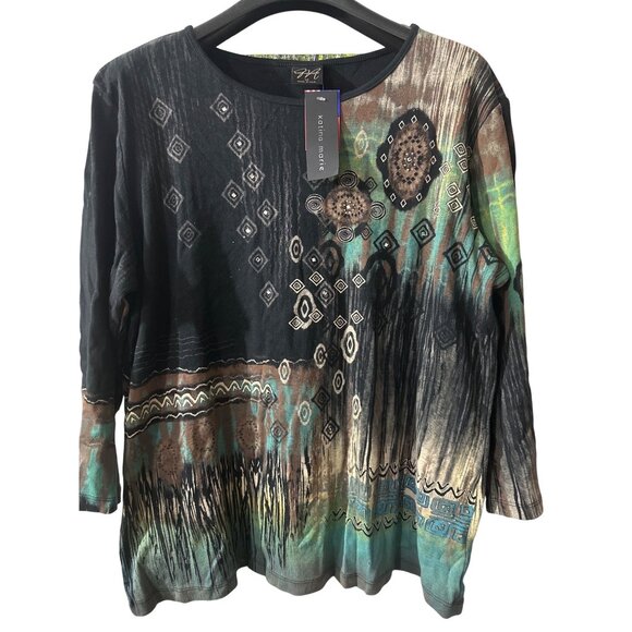 Katina Marie Womens 1X Multicolor Abstract Print 3/4 Sleeve Top Artsy Style - Picture 1 of 4